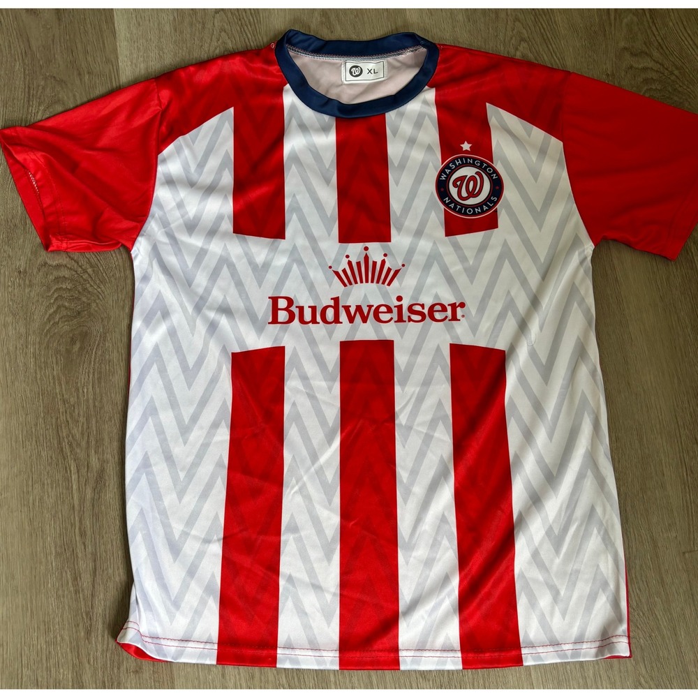 Washington Nationals Budweiser Soccer Jersey Mens XL Red White Striped MLB Promo